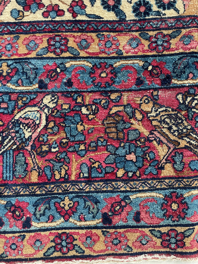 SOLD | TREE OF LIFE with Birds of Paradise  Bird Birder | Antique Kerman Lavar with Incredible Colors | 10.7 x 14