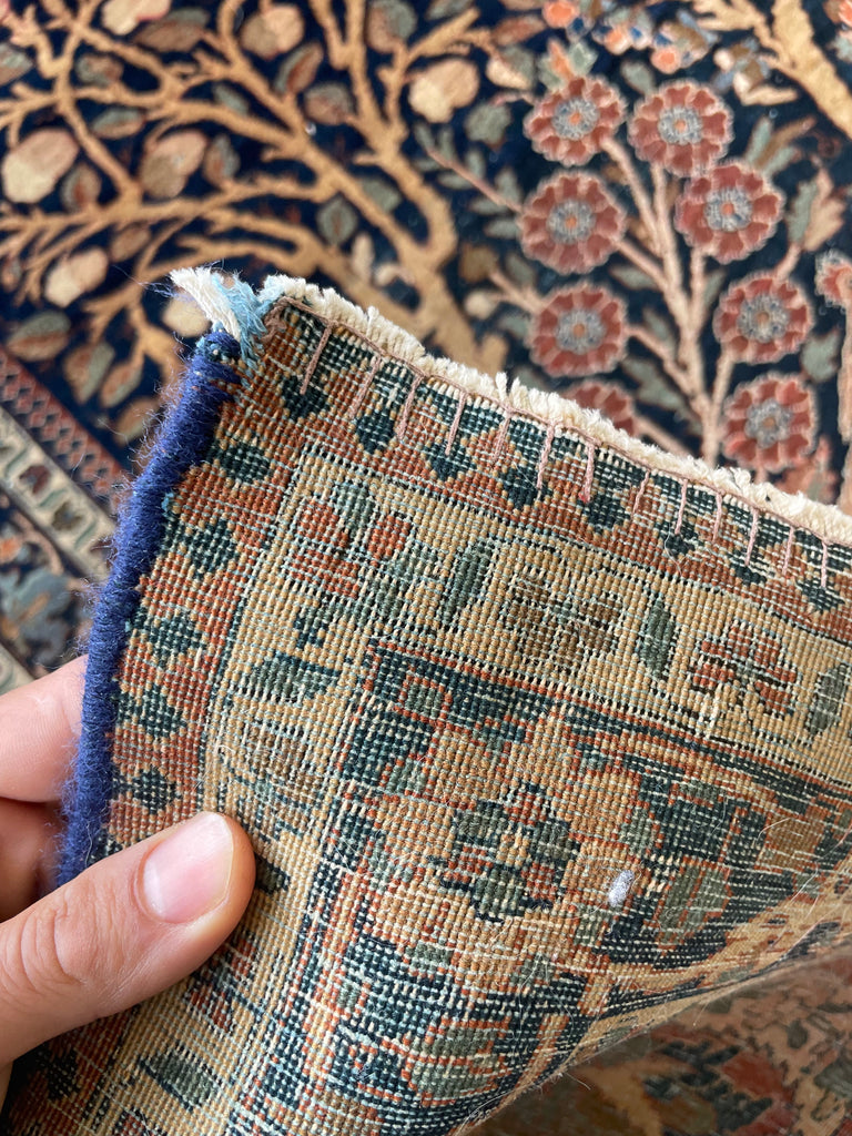 RESERVED FOR KMB DESIGN*** SALVADOR DALI -esk Collector's Antique Persian Kashan with Manchester Wool | Paradise Tree of Life Design with Birds, Grapes & More! Maybe Mohtasham |  10.9 x 15
