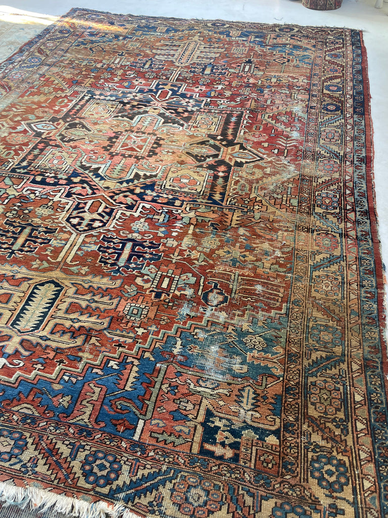 BEING RESTORED - WILL BE AVAILABLE IN 2024*** ECLECTIC & Funky Antique Heriz Rug | Fantastic Personality & Colors, C. 1910-20's | 9 x 12