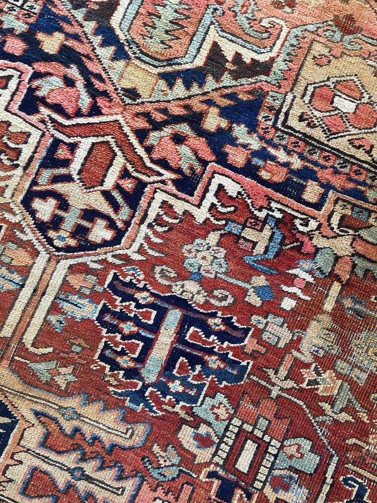 BEING RESTORED - WILL BE AVAILABLE IN 2024*** ECLECTIC & Funky Antique Heriz Rug | Fantastic Personality & Colors, C. 1910-20's | 9 x 12