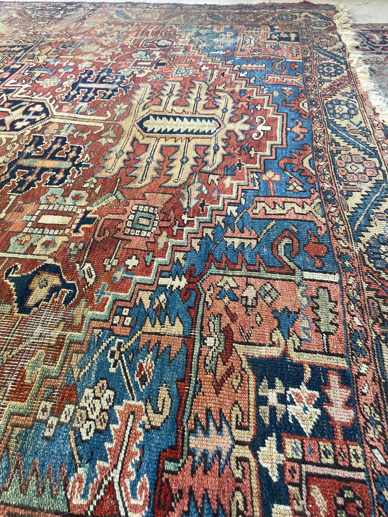 BEING RESTORED - WILL BE AVAILABLE IN 2024*** ECLECTIC & Funky Antique Heriz Rug | Fantastic Personality & Colors, C. 1910-20's | 9 x 12