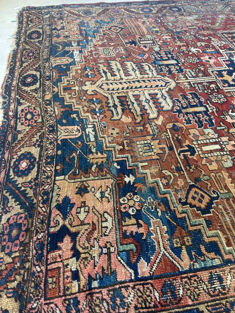 BEING RESTORED - WILL BE AVAILABLE IN 2024*** ECLECTIC & Funky Antique Heriz Rug | Fantastic Personality & Colors, C. 1910-20's | 9 x 12