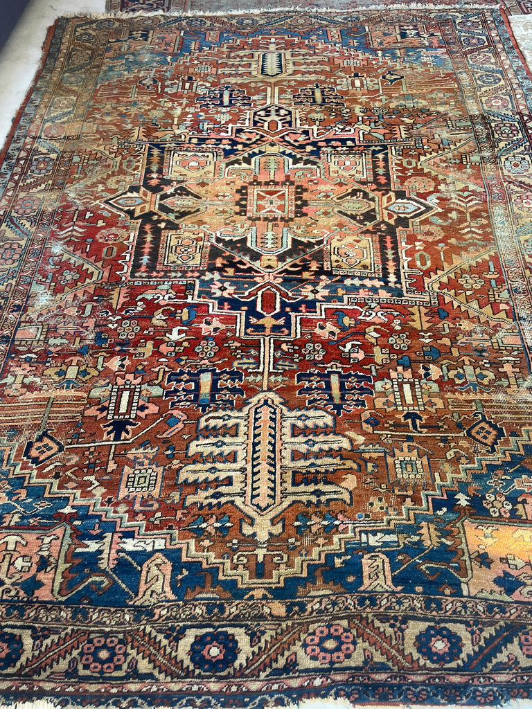 BEING RESTORED - WILL BE AVAILABLE IN 2024*** ECLECTIC & Funky Antique Heriz Rug | Fantastic Personality & Colors, C. 1910-20's | 9 x 12