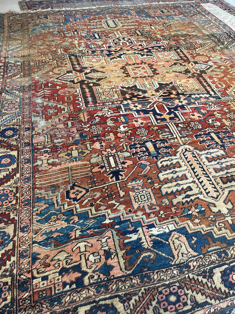 BEING RESTORED - WILL BE AVAILABLE IN 2024*** ECLECTIC & Funky Antique Heriz Rug | Fantastic Personality & Colors, C. 1910-20's | 9 x 12