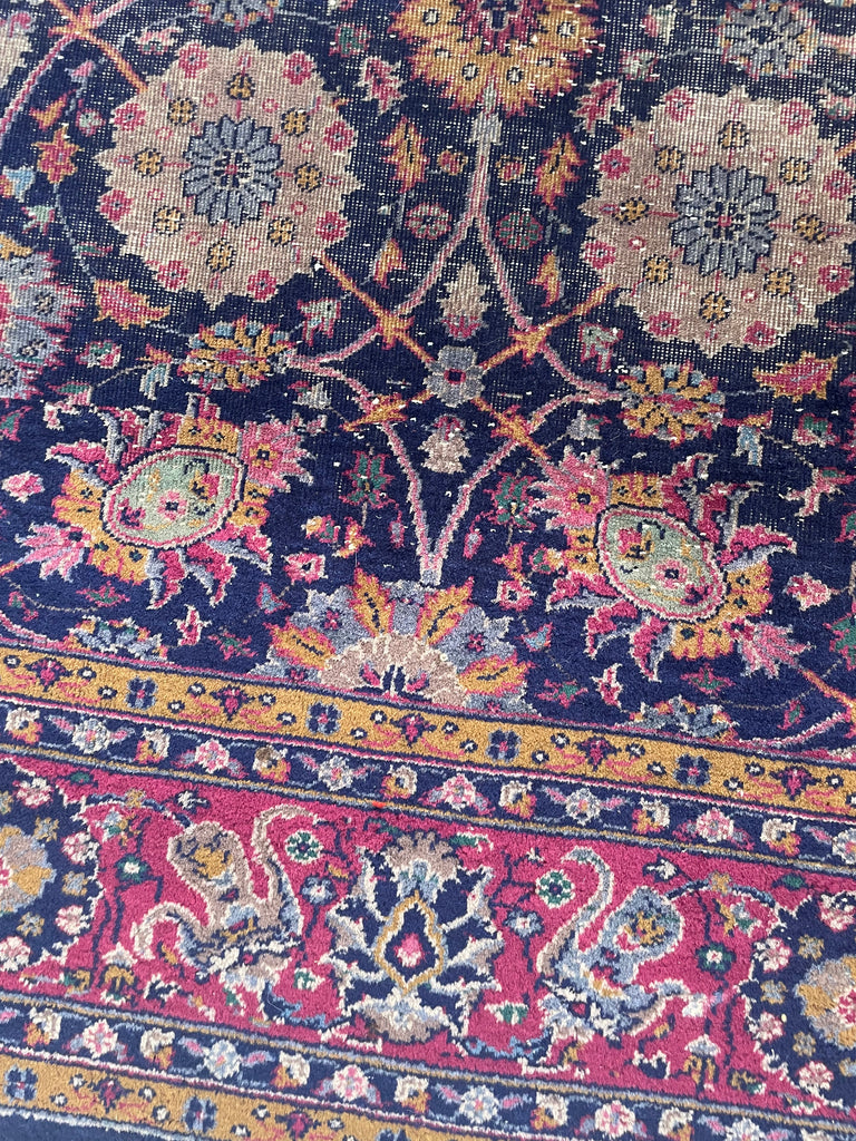 SPLENDID Vintage Turkish Tabriz Design | Magenta, Navy, Emerald Green, Saffron, Marigold | 9.3 x 12.2