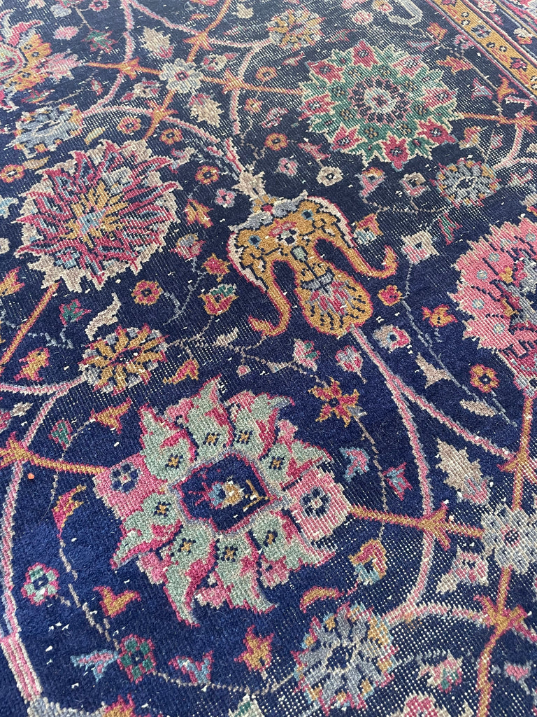 SPLENDID Vintage Turkish Tabriz Design | Magenta, Navy, Emerald Green, Saffron, Marigold | 9.3 x 12.2