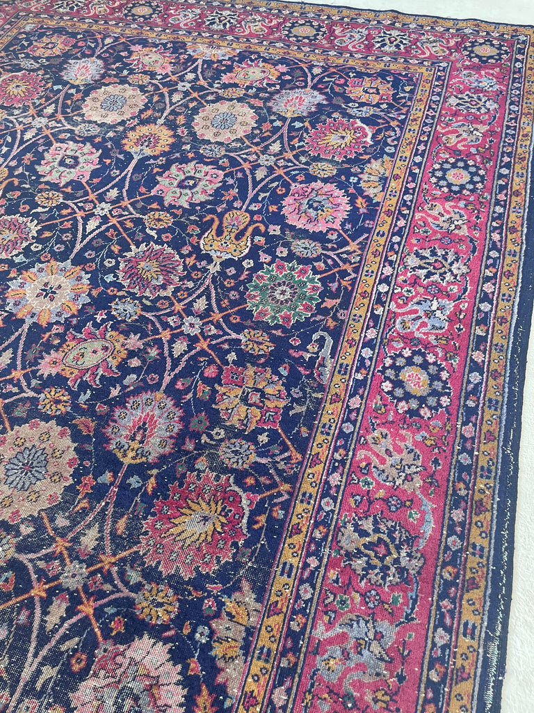 SPLENDID Vintage Turkish Tabriz Design | Magenta, Navy, Emerald Green, Saffron, Marigold | 9.3 x 12.2