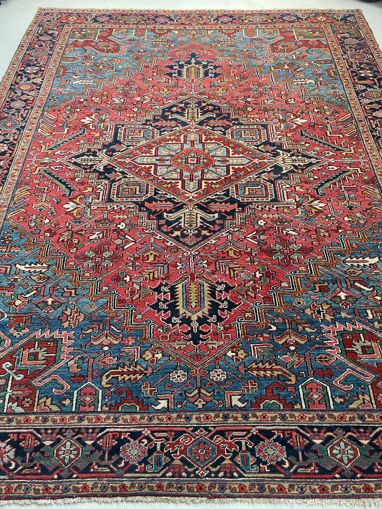 MINT WATERMELON & GLACIER BLUE Antique Heriz Carpet | Rare Greens, Camel, Pomegranate & More | 9.6 x 12