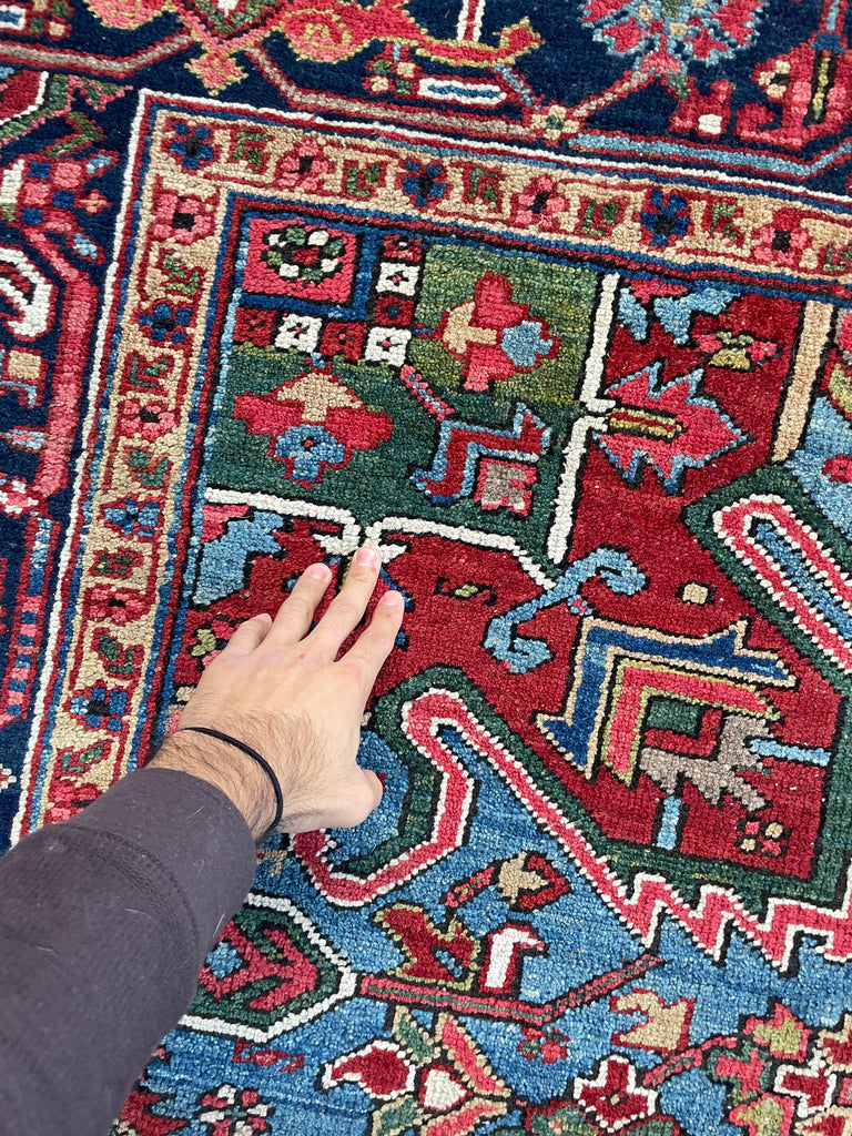 SOLD | MINT WATERMELON & GLACIER BLUE Antique Heriz Carpet | Rare Greens, Camel, Pomegranate & More | 9.6 x 12