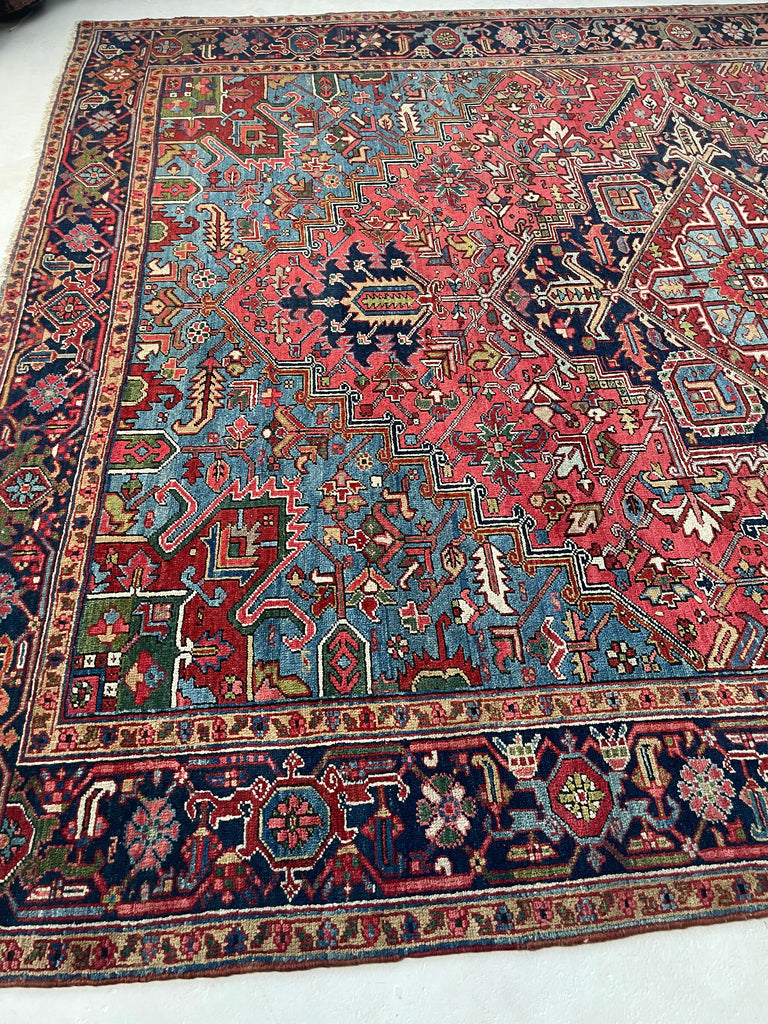 MINT WATERMELON & GLACIER BLUE Antique Heriz Carpet | Rare Greens, Camel, Pomegranate & More | 9.6 x 12