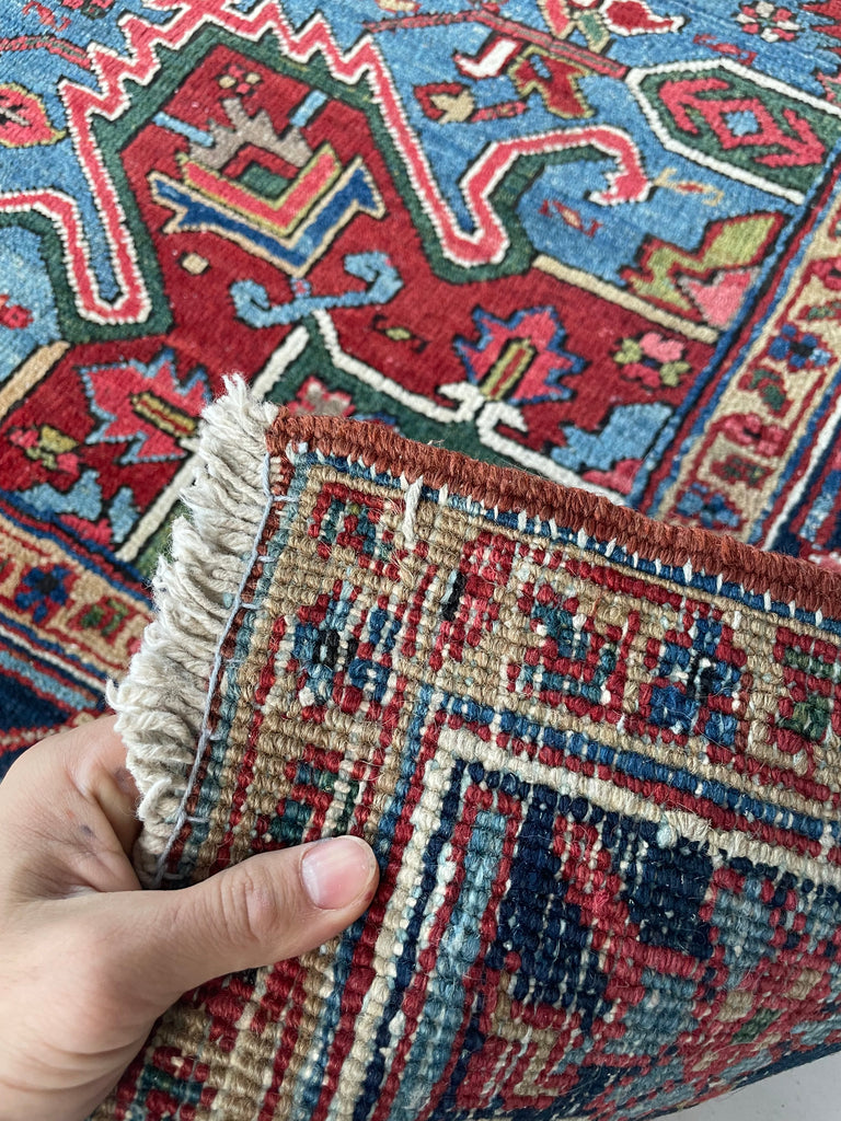 SOLD | MINT WATERMELON & GLACIER BLUE Antique Heriz Carpet | Rare Greens, Camel, Pomegranate & More | 9.6 x 12