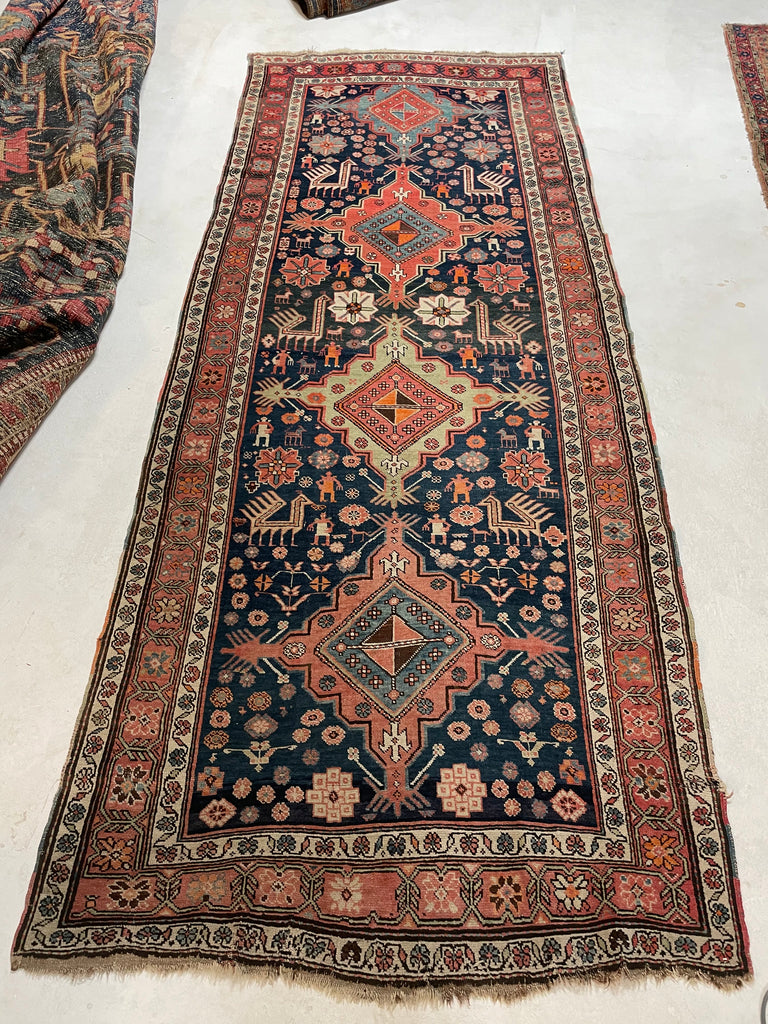 JAW DROPPING Antique Tribal GEM | Symbolic Immortal Peacock Akstafa Design with Blush, Indigo, Seafoam, Tangerine | 3.10 x 9.7