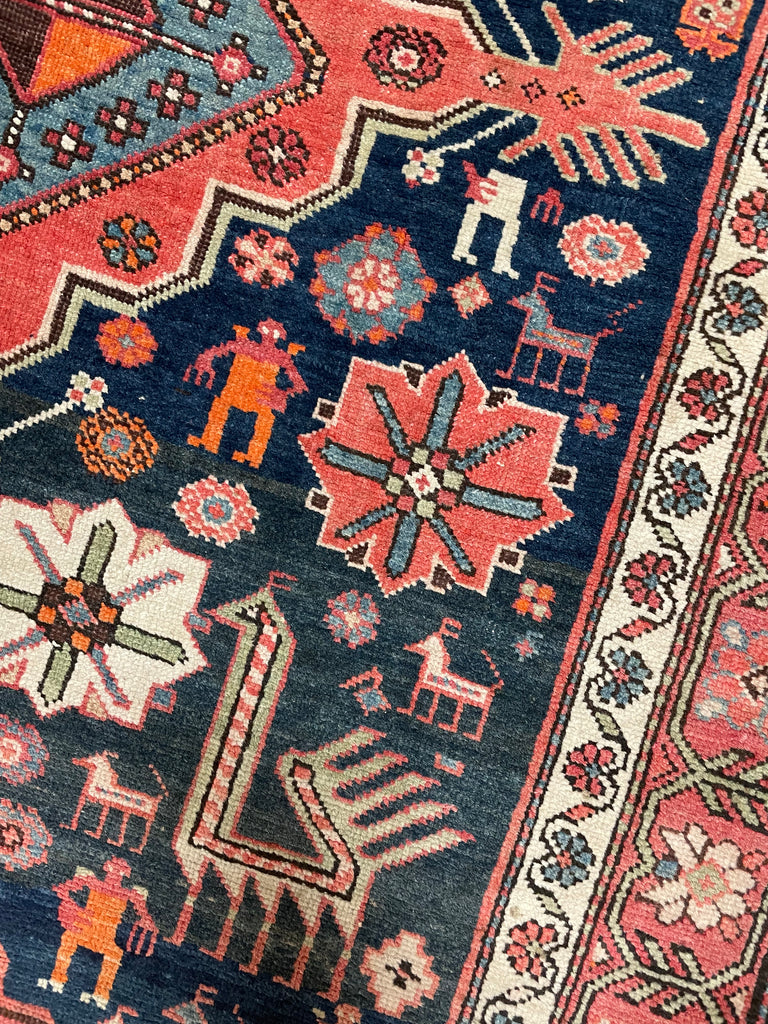 JAW DROPPING Antique Tribal GEM | Symbolic Immortal Peacock Akstafa Design with Blush, Indigo, Seafoam, Tangerine | 3.10 x 9.7