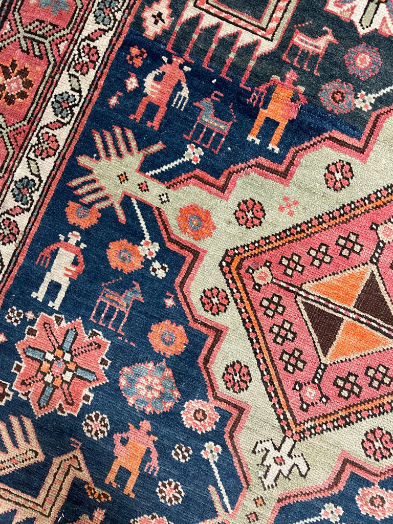 JAW DROPPING Antique Tribal GEM | Symbolic Immortal Peacock Akstafa Design with Blush, Indigo, Seafoam, Tangerine | 3.10 x 9.7