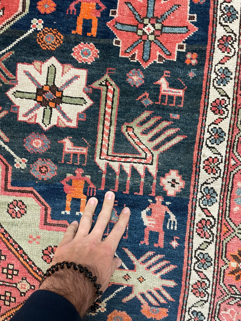 JAW DROPPING Antique Tribal GEM | Symbolic Immortal Peacock Akstafa Design with Blush, Indigo, Seafoam, Tangerine | 3.10 x 9.7