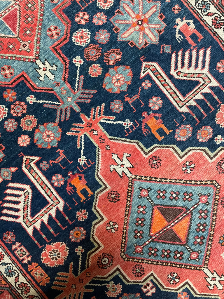 JAW DROPPING Antique Tribal GEM | Symbolic Immortal Peacock Akstafa Design with Blush, Indigo, Seafoam, Tangerine | 3.10 x 9.7