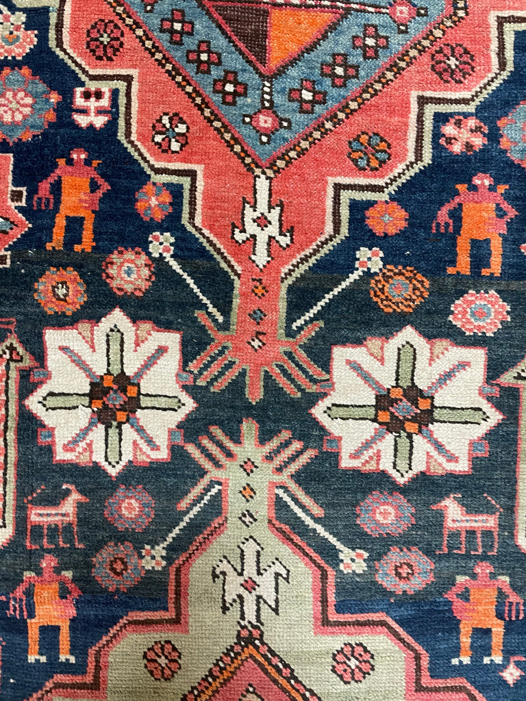 JAW DROPPING Antique Tribal GEM | Symbolic Immortal Peacock Akstafa Design with Blush, Indigo, Seafoam, Tangerine | 3.10 x 9.7