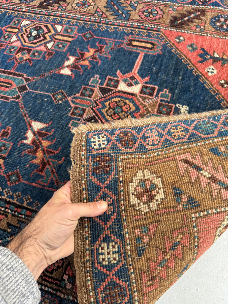 COLLECTOR'S Antique NW Persian Bakshayesh Runner | Camel, Indigo, Coral Wool Foundation | 3.2 x 7.10