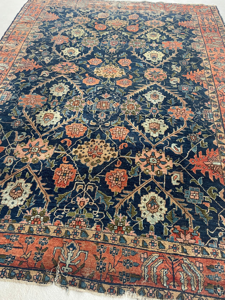SOLD | DIVINE Palmette & Willow Tree Antique Central Persian Carpet | DeVOL Green, Indigo, Coral-Blush, Army & Sage Green, Pastel, Blue, Wheat, etc | 7.10 x 10.4