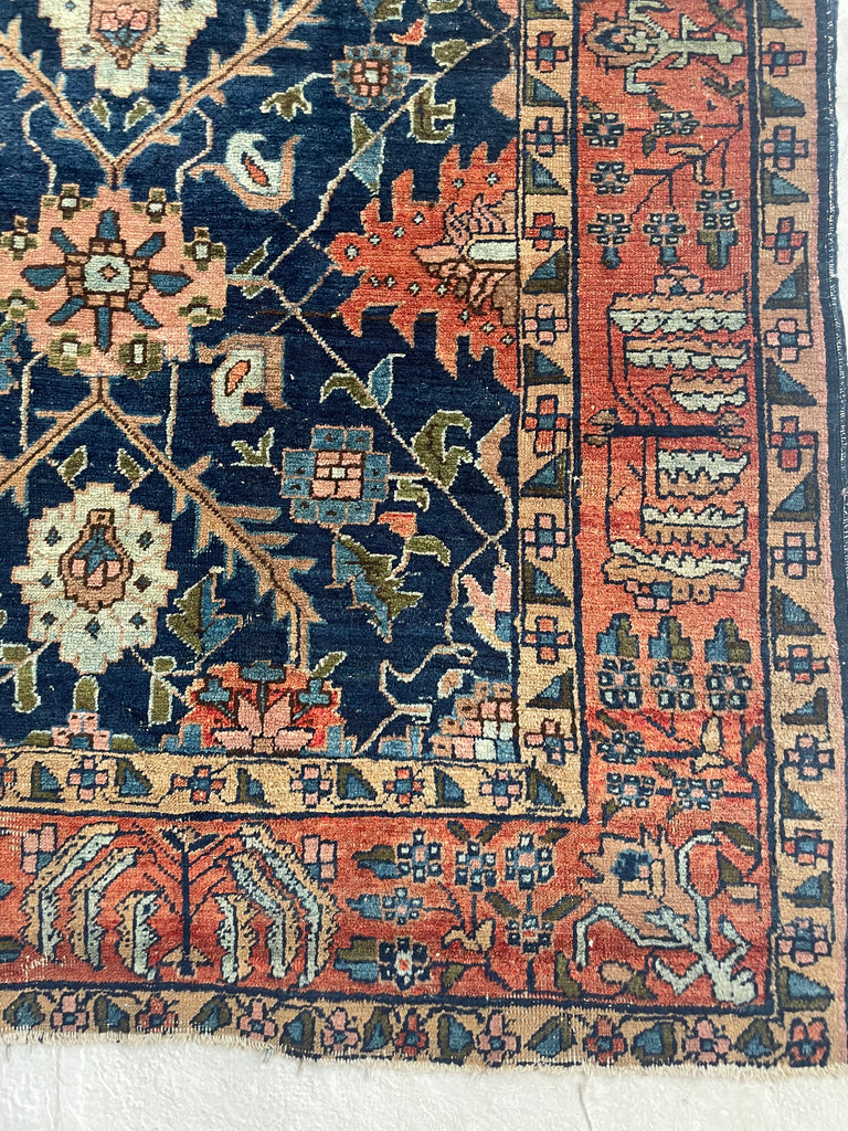 SOLD | DIVINE Palmette & Willow Tree Antique Central Persian Carpet | DeVOL Green, Indigo, Coral-Blush, Army & Sage Green, Pastel, Blue, Wheat, etc | 7.10 x 10.4