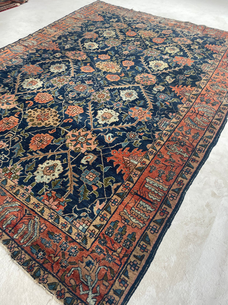 SOLD | DIVINE Palmette & Willow Tree Antique Central Persian Carpet | DeVOL Green, Indigo, Coral-Blush, Army & Sage Green, Pastel, Blue, Wheat, etc | 7.10 x 10.4