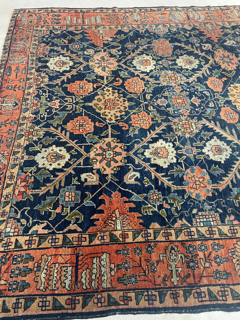 SOLD | DIVINE Palmette & Willow Tree Antique Central Persian Carpet | DeVOL Green, Indigo, Coral-Blush, Army & Sage Green, Pastel, Blue, Wheat, etc | 7.10 x 10.4