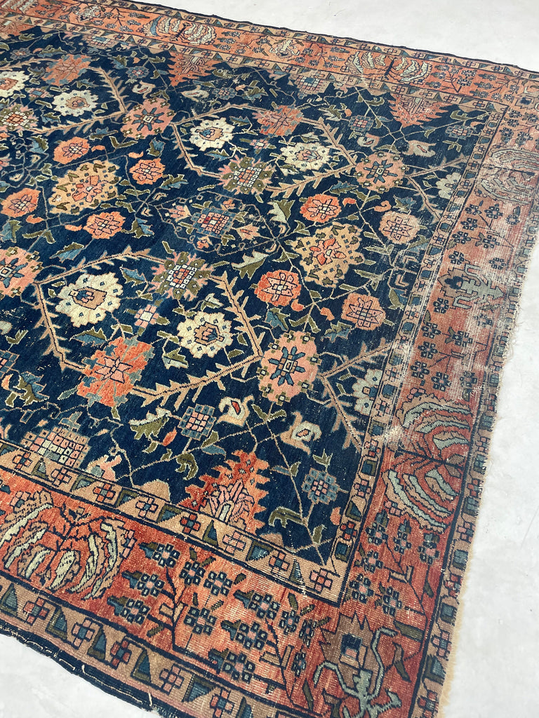 SOLD | DIVINE Palmette & Willow Tree Antique Central Persian Carpet | DeVOL Green, Indigo, Coral-Blush, Army & Sage Green, Pastel, Blue, Wheat, etc | 7.10 x 10.4