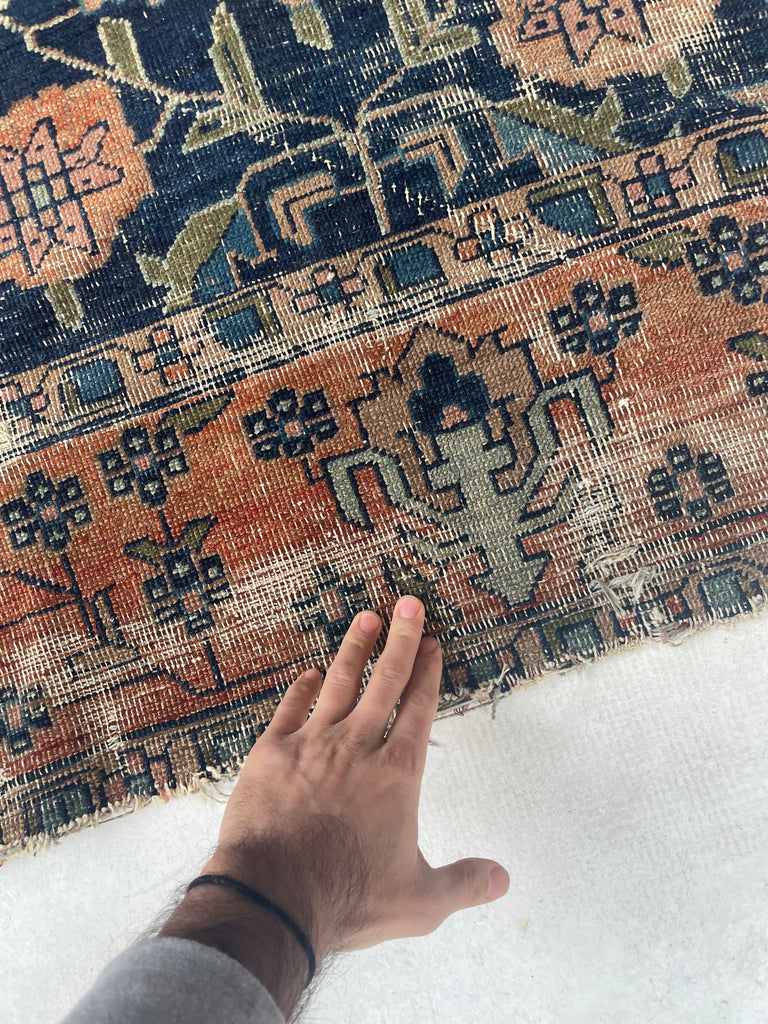SOLD | DIVINE Palmette & Willow Tree Antique Central Persian Carpet | DeVOL Green, Indigo, Coral-Blush, Army & Sage Green, Pastel, Blue, Wheat, etc | 7.10 x 10.4