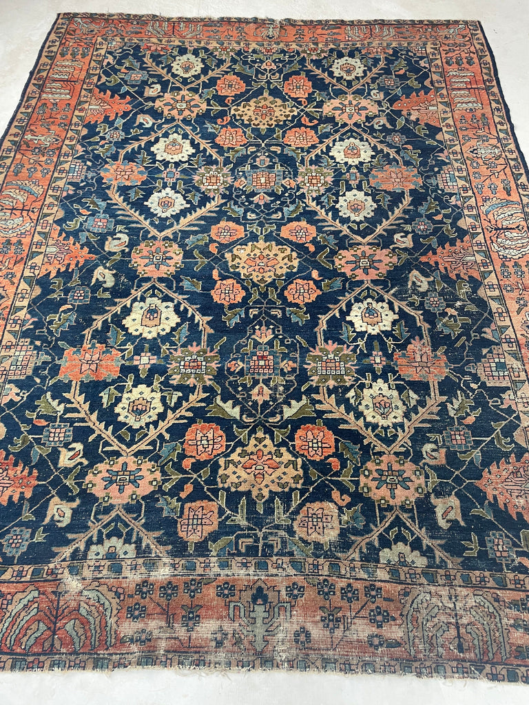 SOLD | DIVINE Palmette & Willow Tree Antique Central Persian Carpet | DeVOL Green, Indigo, Coral-Blush, Army & Sage Green, Pastel, Blue, Wheat, etc | 7.10 x 10.4