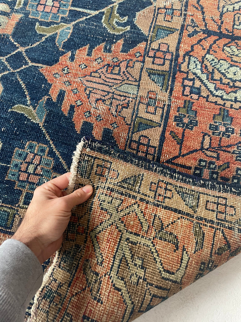 SOLD | DIVINE Palmette & Willow Tree Antique Central Persian Carpet | DeVOL Green, Indigo, Coral-Blush, Army & Sage Green, Pastel, Blue, Wheat, etc | 7.10 x 10.4
