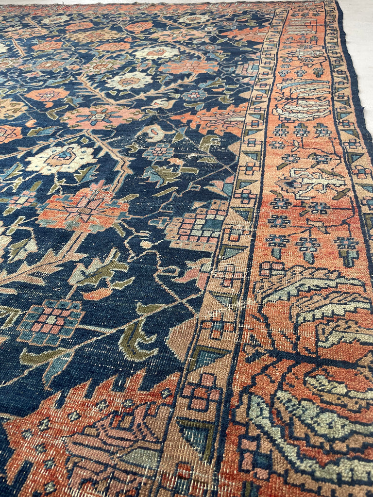 SOLD | DIVINE Palmette & Willow Tree Antique Central Persian Carpet | DeVOL Green, Indigo, Coral-Blush, Army & Sage Green, Pastel, Blue, Wheat, etc | 7.10 x 10.4