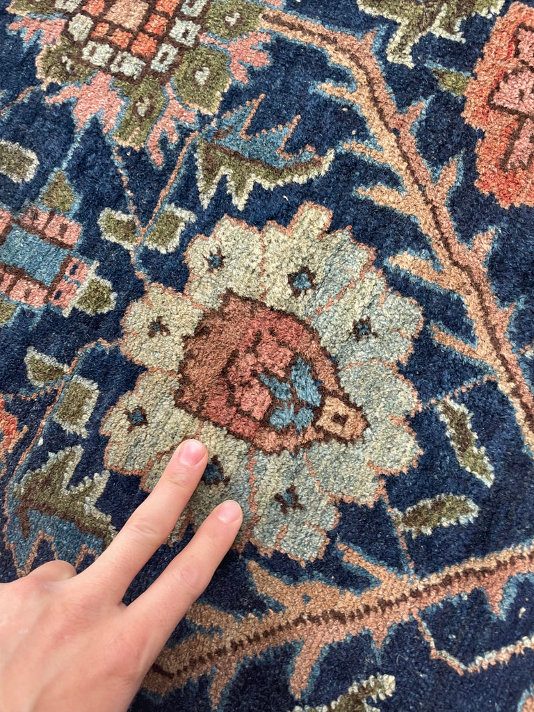 SOLD | DIVINE Palmette & Willow Tree Antique Central Persian Carpet | DeVOL Green, Indigo, Coral-Blush, Army & Sage Green, Pastel, Blue, Wheat, etc | 7.10 x 10.4