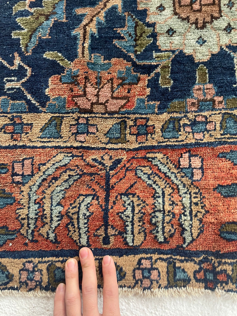 SOLD | DIVINE Palmette & Willow Tree Antique Central Persian Carpet | DeVOL Green, Indigo, Coral-Blush, Army & Sage Green, Pastel, Blue, Wheat, etc | 7.10 x 10.4