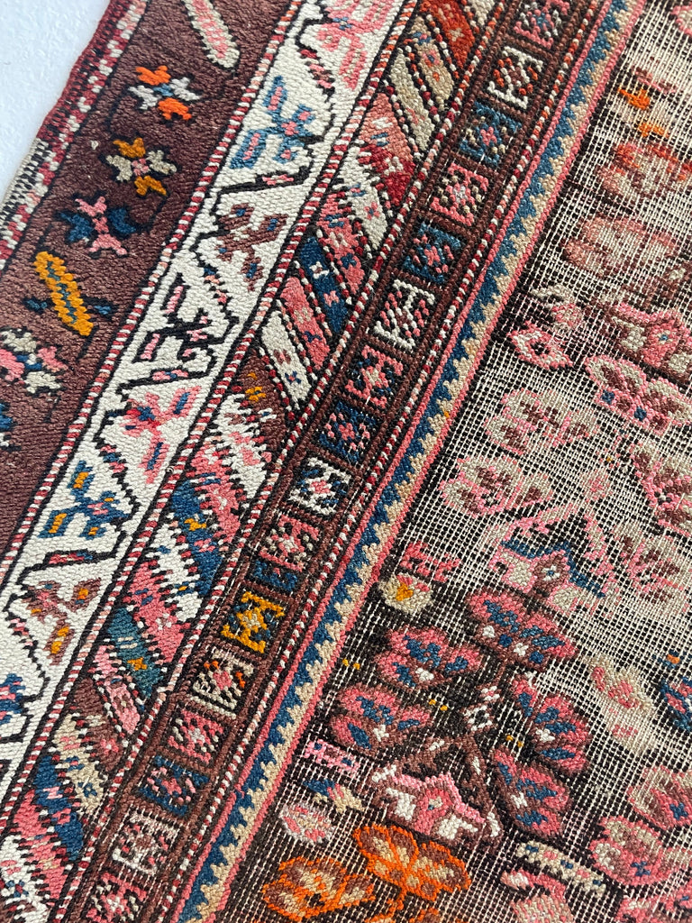 LOVELY Antique Kurdish Runner with Oxidized Browns, Pinks, Tangerine & More | 3.2 x 8.9