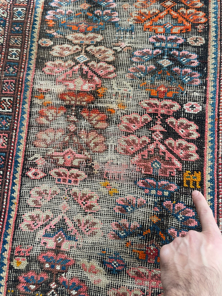 LOVELY Antique Kurdish Runner with Oxidized Browns, Pinks, Tangerine & More | 3.2 x 8.9