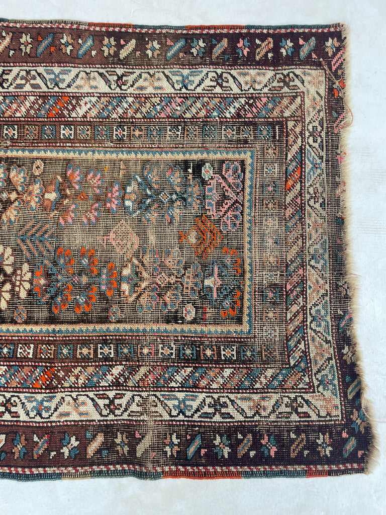 LOVELY Antique Kurdish Runner with Oxidized Browns, Pinks, Tangerine & More | 3.2 x 8.9