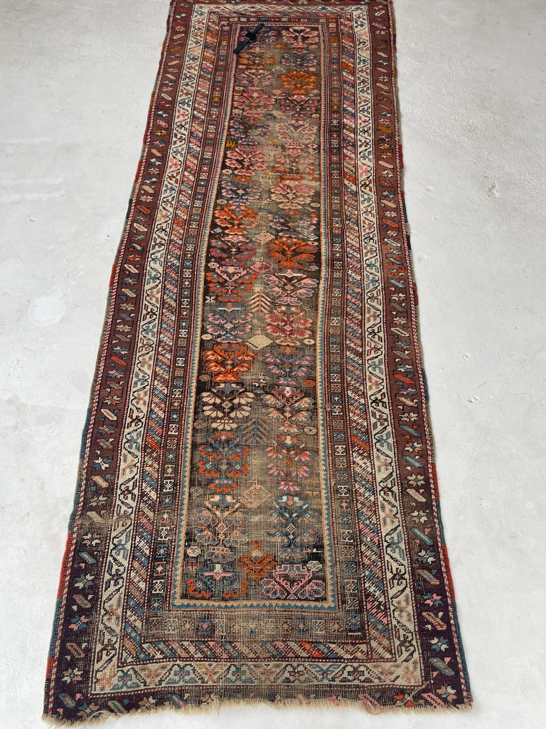 LOVELY Antique Kurdish Runner with Oxidized Browns, Pinks, Tangerine & More | 3.2 x 8.9