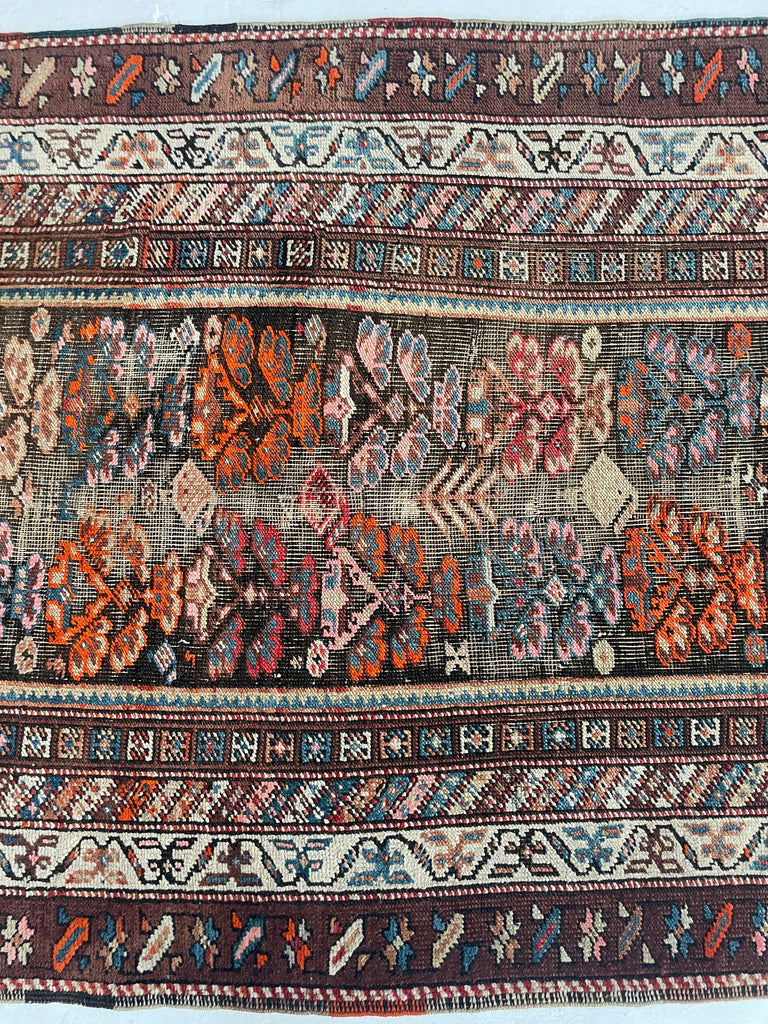 LOVELY Antique Kurdish Runner with Oxidized Browns, Pinks, Tangerine & More | 3.2 x 8.9