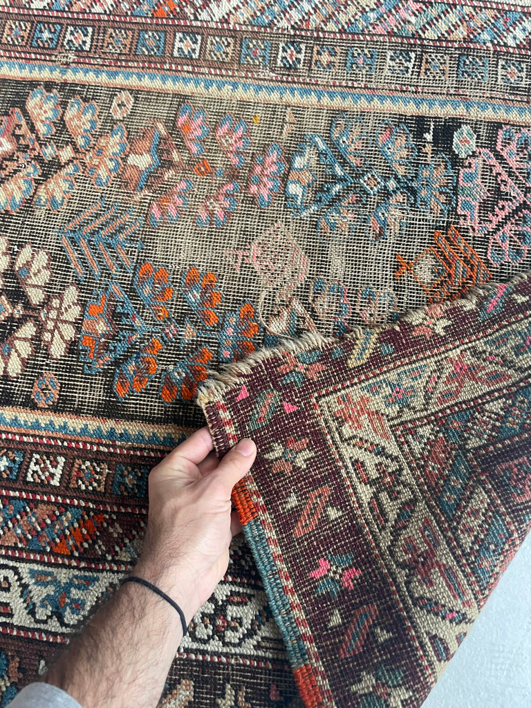 LOVELY Antique Kurdish Runner with Oxidized Browns, Pinks, Tangerine & More | 3.2 x 8.9