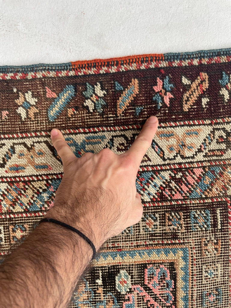 LOVELY Antique Kurdish Runner with Oxidized Browns, Pinks, Tangerine & More | 3.2 x 8.9