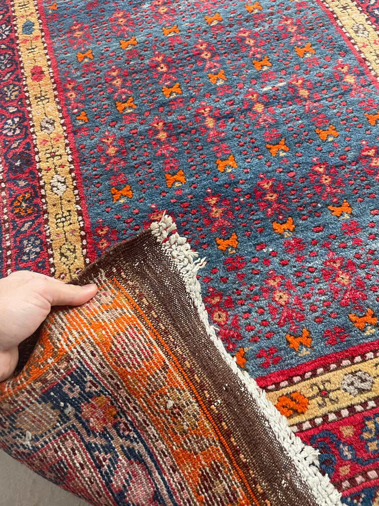 SOLD | MAGNIFICENT Vintage Runner with Lush Wool filled with Glacier Steel Blues & Sunset Hues | 3.4 x 12.9