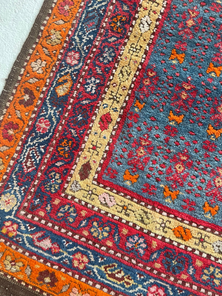 MAGNIFICENT Vintage Runner with Lush Wool filled with Glacier Steel Blues & Sunset Hues | 3.4 x 12.9