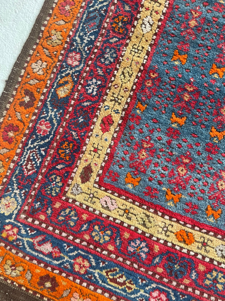 SOLD | MAGNIFICENT Vintage Runner with Lush Wool filled with Glacier Steel Blues & Sunset Hues | 3.4 x 12.9