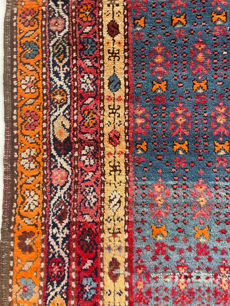 SOLD | MAGNIFICENT Vintage Runner with Lush Wool filled with Glacier Steel Blues & Sunset Hues | 3.4 x 12.9