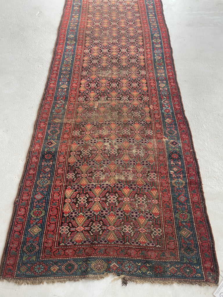 SOLD | LONG 17 FOOT Stunner | Antique Lattice Design Throughout with Amazing Greens | 3.4 x 17