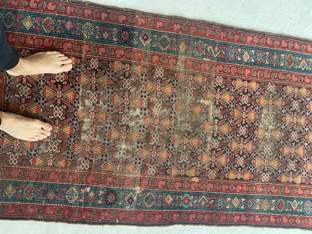SOLD | LONG 17 FOOT Stunner | Antique Lattice Design Throughout with Amazing Greens | 3.4 x 17