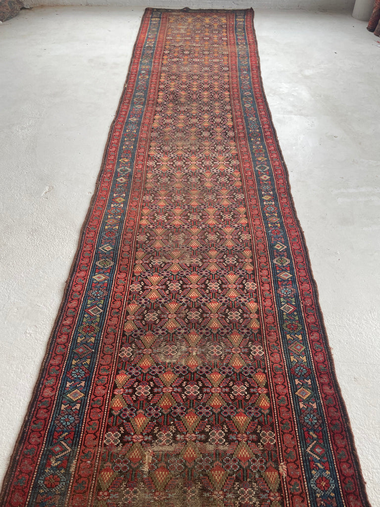 SOLD | LONG 17 FOOT Stunner | Antique Lattice Design Throughout with Amazing Greens | 3.4 x 17