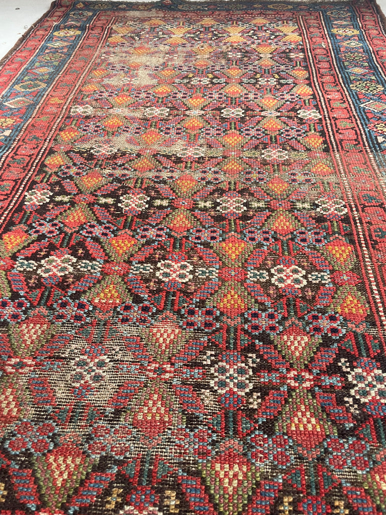 SOLD | LONG 17 FOOT Stunner | Antique Lattice Design Throughout with Amazing Greens | 3.4 x 17