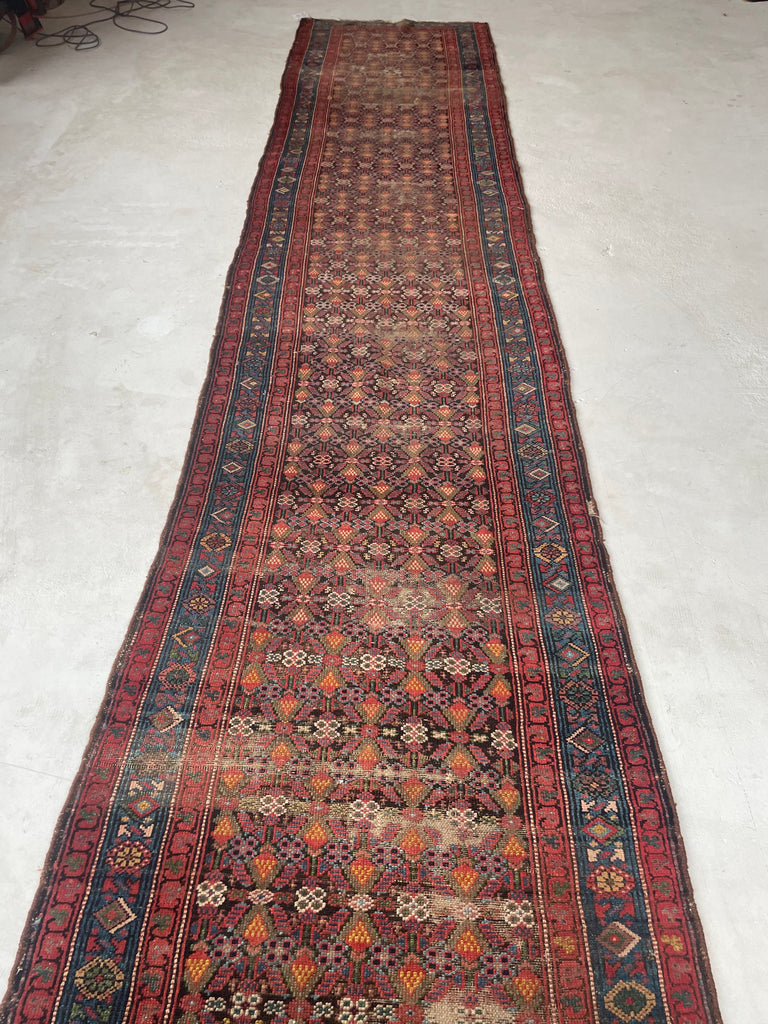 SOLD | LONG 17 FOOT Stunner | Antique Lattice Design Throughout with Amazing Greens | 3.4 x 17