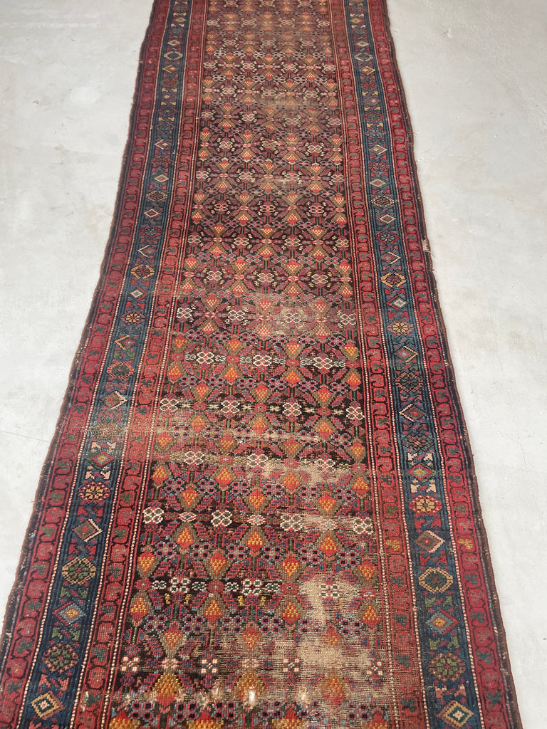 SOLD | LONG 17 FOOT Stunner | Antique Lattice Design Throughout with Amazing Greens | 3.4 x 17